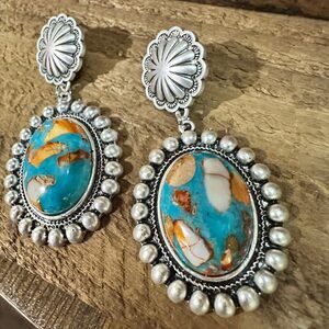 Oval Gemstone Post Earrings for Elegance, Boho Southwestern Stud Earring, Ships